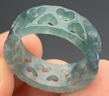 Video Certified Green A Jadeite Jade Love Heart Circle Ring NO. 7.75 420088