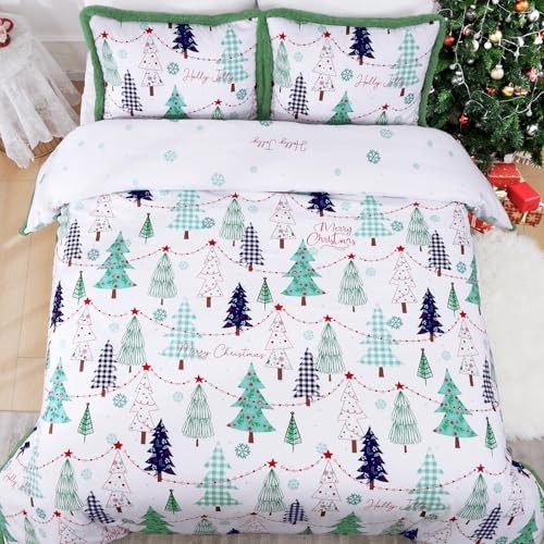 3 Pezzi Copripiumino Natalizio Re con Bordo Peluche, Albero di Natale Regina Teal - Foto 7 di 7