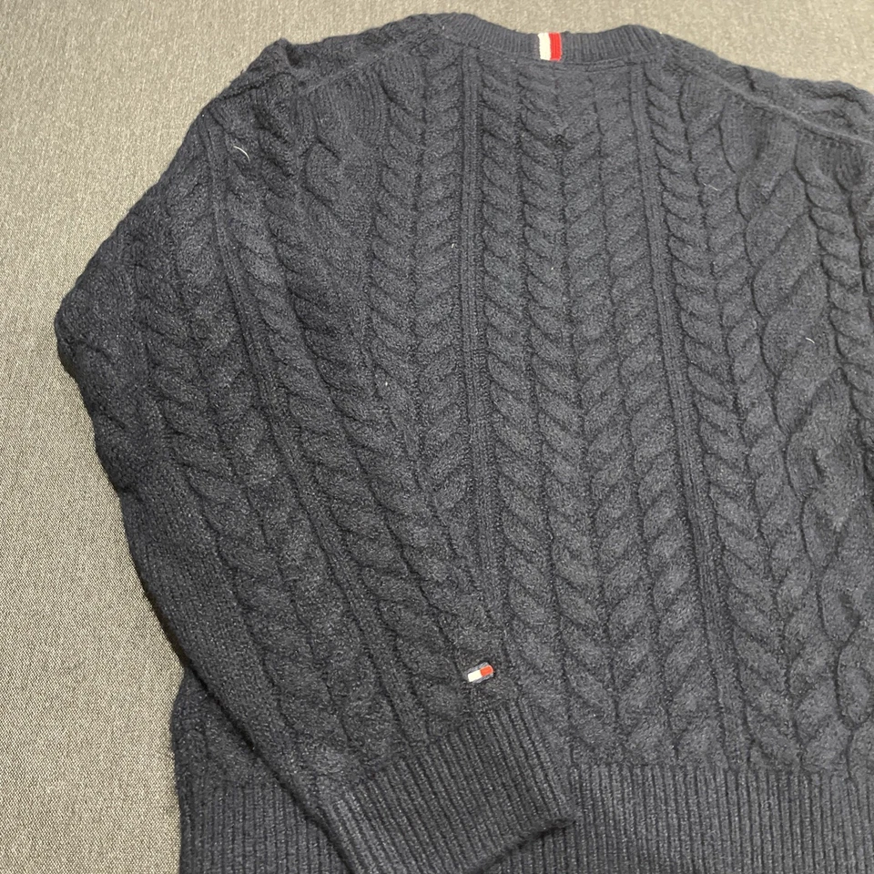Tommy Hilfiger Kids boys colour block cable sweater jumper navy blue red white 8 - Image 4 of 4