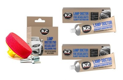 K2 LAMP DOCTOR Scheinwerfer-Polierschwamm 80mm + 2x Polierpaste für Scheinwerfer
