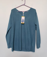 Ella Moss Womens S Lightweight Knit Sweater V Neck Pullover Ribbed Teal Blue NWT