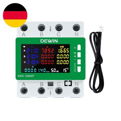 DEWIN Stromzähler 3 Phasen Wlan, KWS-306WF Tuya Wifi Stromzähler 3 Phasig 4 Leit