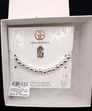 Macy's Giani Bernini Sterling Silver Beaded Bolo Adjustable Slide Bracelet-NWT