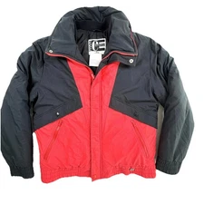 Vintage Europa Jacket Mens Medium Black Red 90s Colorblock Puffer Winter Retro