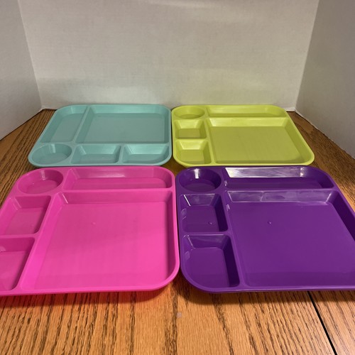 LOT OF 8 COLORFUL 5 SECTION PLASTIC TRAYS / PURPLE / TEAL / PINK / YELLOW/BLUE - Picture 1 of 8
