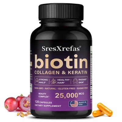 Biotin Collagen Keratin-Hair Skin Nails Health,Strong Non-Gmo 30/60/120 Capsules