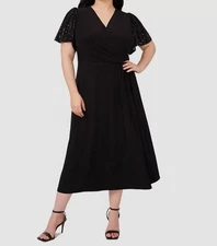 MSK Women's Black Sequin Sleeve Fit & Flare Dress Plus Size 2X