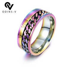 MENS RINGS TITANIUM STAINLESS STEEL SPIN CHAIN  BAND SILvER WEDDING CELTIC WOMEN