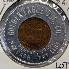 Colorado Denver Golden Eagle Dry Goods 1935 Encased Cent Aluminum Token UNC