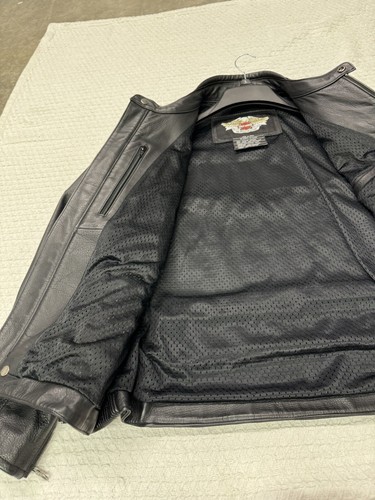 Harley Davidson Men's TORQUE Black Leather Jacket Orange Stripe sz XL 98114-06VM - Picture 6 of 23
