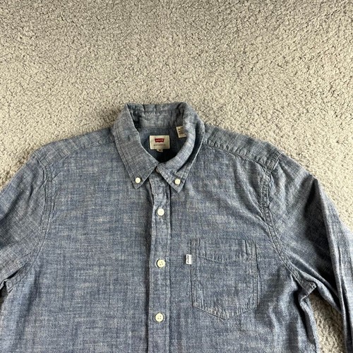 NUOVA Camicia Levi's Uomo Blu Medio Chambray Bottoni Lavoro Peso Medio Manica Lunga - Foto 5 di 18