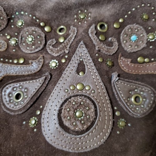Fossil Brown Suede Leather Embroidered Hobo Purse 75032 - Picture 2 of 14