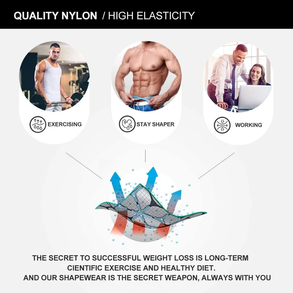 Mens 3 Pack Body Shaper Slimming Tummy Vest Compression Shirt Tank Top Shapewear - Image 3 of 4