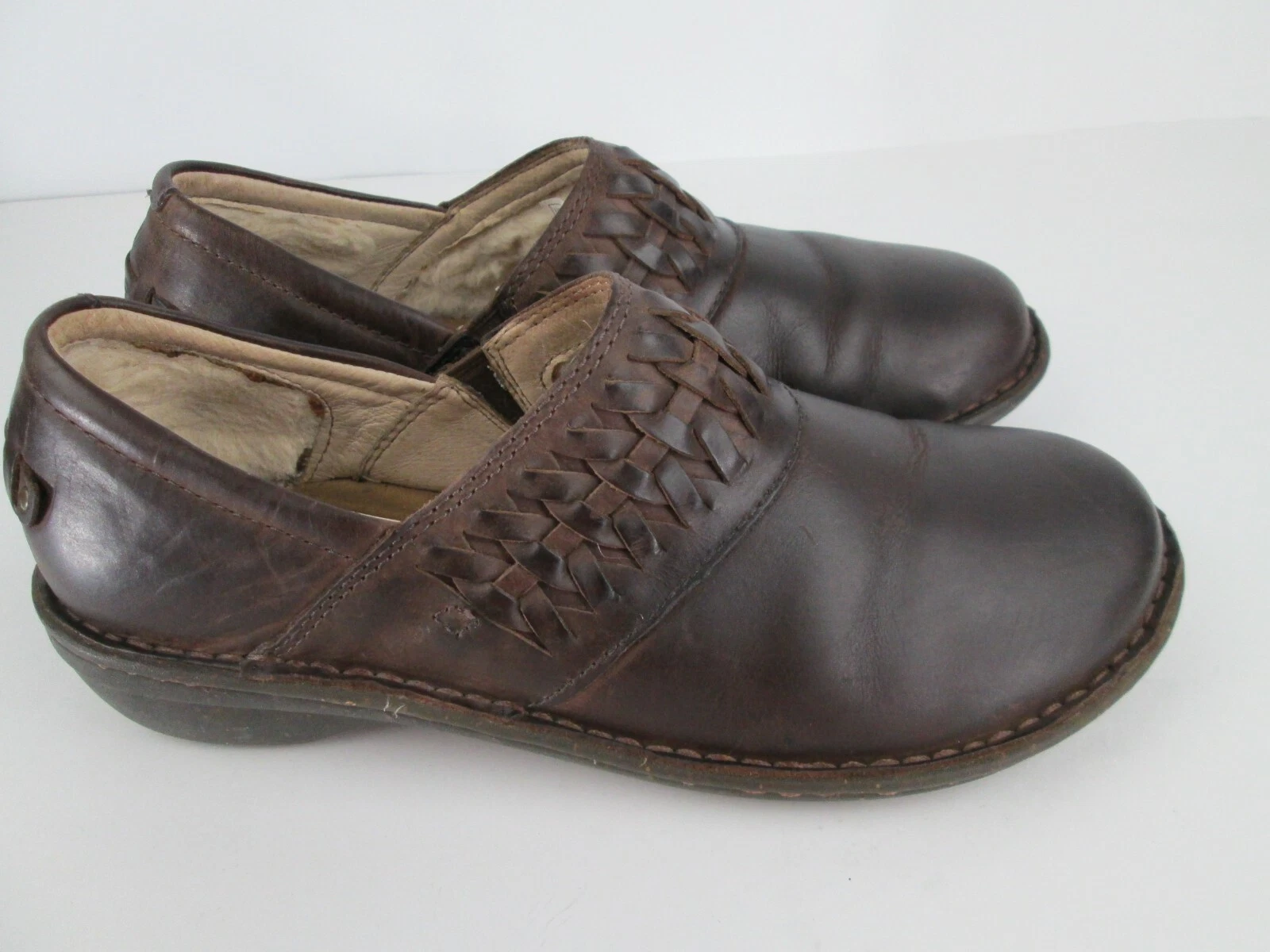 Scarpe slip on UGG Australia ANILA donna taglia 9 pelle marrone foderate lana intrecciate