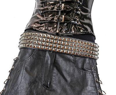 小物 666 leather pyramid studded belt 4 Row Pyramid Studded Leather Belt Punk, Gothic Thrashmetal, Sid