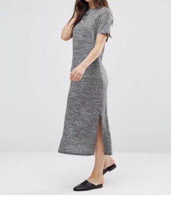 b.Young Short Sleeve Knitted Bodycon Dress - Dark gray melange / Large