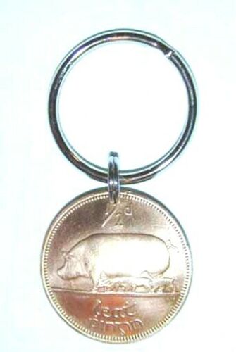 Irish Sow & Piglets Antique coin key ring - Picture 1 of 2