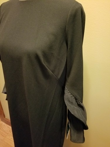 NWT Womens Lauren Ralph Lauren Ruffle Long Sleeve Knee Length Dress Black 8 - Picture 4 of 12