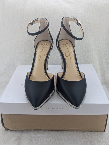 Size 8.5 Women's Jessica Simpson Pemota Black Matte Satin Pointed Toe Pumps - Picture 4 of 8