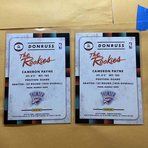 2x LOT Cameron Payne 2015-16 Donruss The Rookies RC #30 - Picture 2 of 2