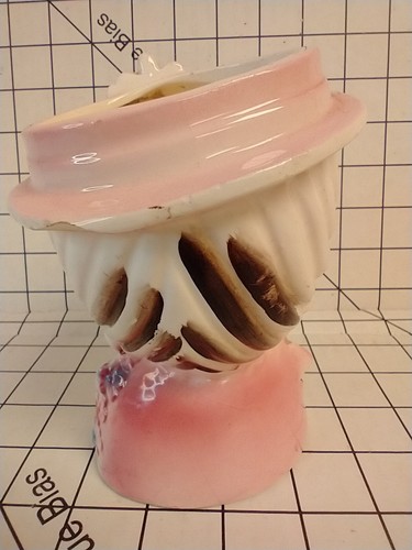 Vintage Head Vase/candle Wreath Mark Blonde Pink Girl Flowers on Hat & Dress - Picture 5 of 12