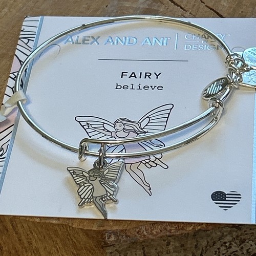 Alex and Ani "FAIRY" Shiny Silver Color Infused Adj Charm Bracelet w/Card NWT - 第 1/5 張圖片