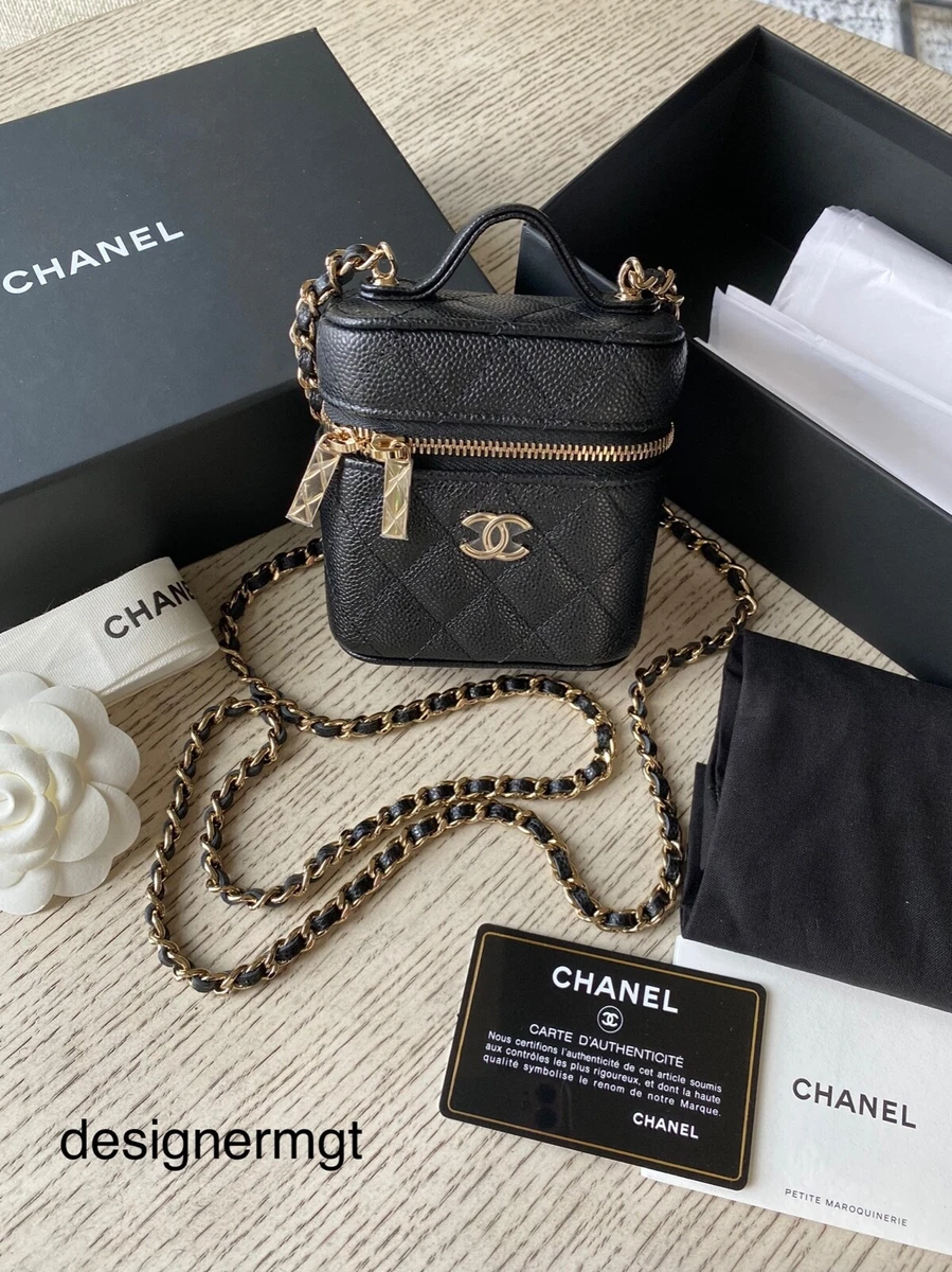 For Sale! Chanel 22C Black and Beige Caviar Rectangle Vanity Cases with  Champagne Gold Hardware 