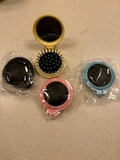4 Pcs Pocket Hair Brush with Mirror Folding round Travel Hair Brush Mini Hair Co