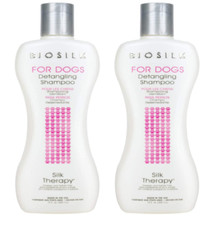 BIOSILK FOR DOGS Silk Therapy DETANGLING SHAMPOO Moisture Restorer 12oz USA 2pk