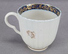 Caughley Hand Painted Gold Grape Vine & Cobalt Coffee Cup Circa 1795