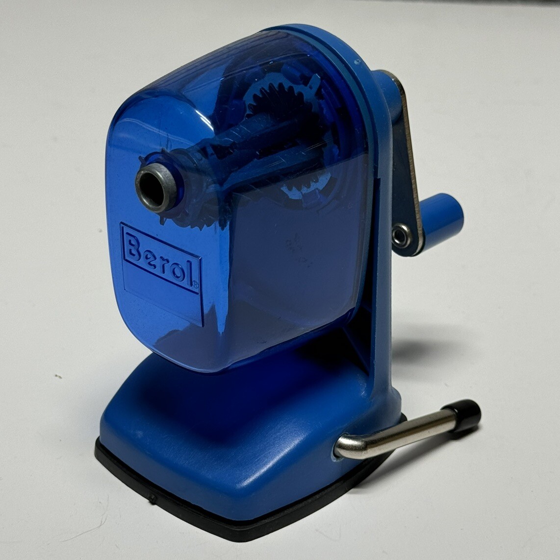 Vintage Berol Blue Plastic Pencil Sharpener Hand Crank Made in USA