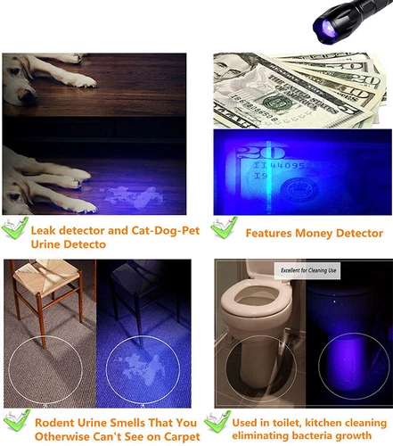 UV Flashlight LED Torch 2 in 1 Black Light 4 Modes Waterproof 395nm Light Bright - Foto 14 di 23