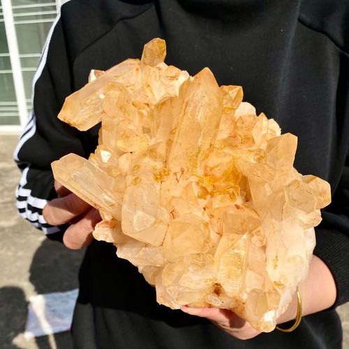 4.1LB Natural white crystal cluster quartz yellow cortical mineral sample - - Picture 4 of 14