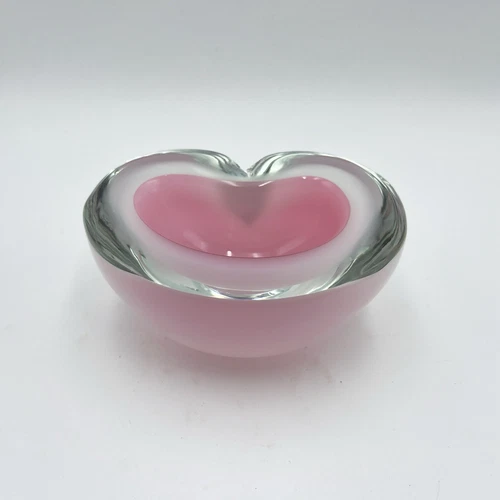 Vintage Barbini Cenedese Seguso Poli Pink Murano Sommerso Art Glass Geode Bowl