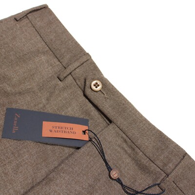 Zanella NWT Stretch Dress Pants Size 32 US Curtis In Brown Melange 100% Wool