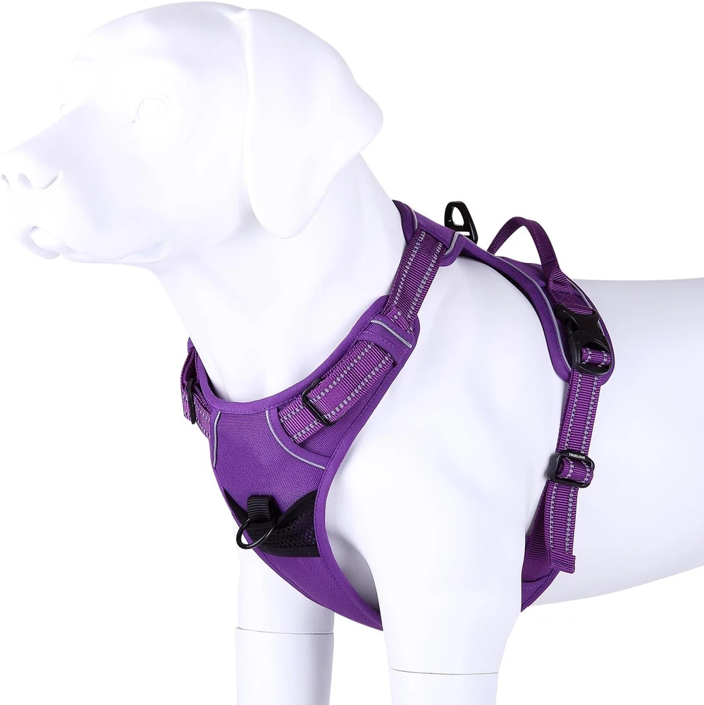 Dog Harness Soft Front. Reflective No Pull Harness with Handle and 2 Leash Att