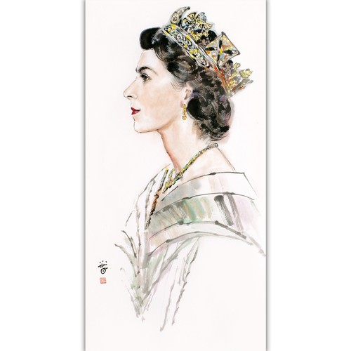 Yang Xiaochun(1960)-Queen in Ink – Portrait of Elizabeth II in Brush Style