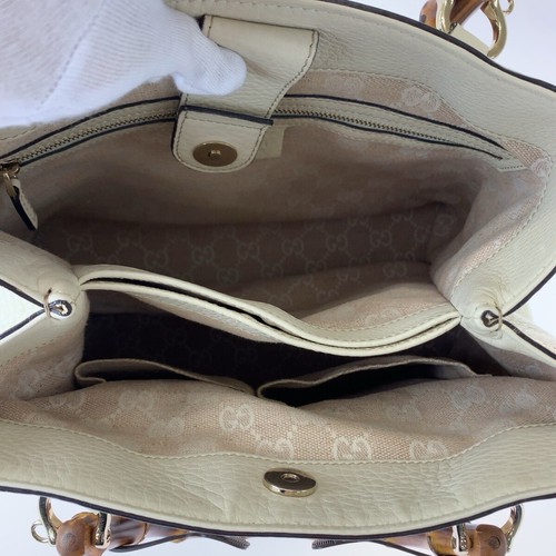 Authentic GUCCI Bamboo 308360 Shoulder Bag handbag Ivory Brown leather GG - Picture 9 of 10