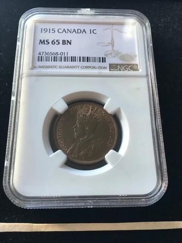 1915  NGC Graded Canadian, Large One Cent, **MS-65**