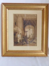 Pelardy Lavis Scene Medieval Lady at the Well Mens / Horse Frame Under Glass