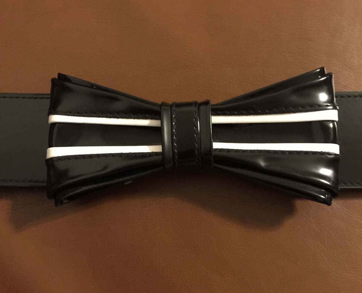White House Black Market Black Patent Bow Belt Size M Retro Cinch Stretch Waist White House Black Market Women main image 2