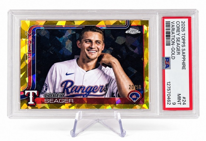 2025 Topps Chrome Logofractor Corey Seager Gold Refractor /50 PSA 9 #24 Rangers