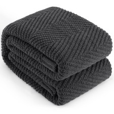 Knitted Throw Blanket 60"X80", Dark Grey Knit Throws for Bed, Super Soft Boho...