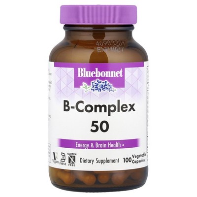 Bluebonnet Nutrition B-Complex 50 100 Veggie Caps Egg-Free, Fish Free,