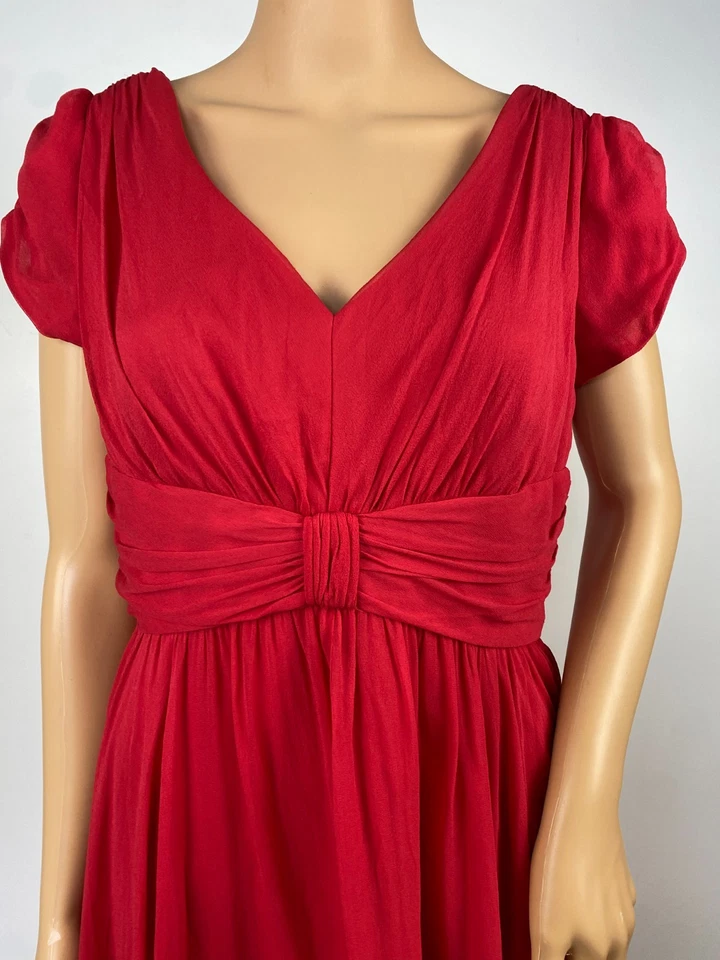 Suzi Chin For Maggy Boutique Silk Dress Women's Size 10 Red Short Sleeve Lined - Image 4 of 4