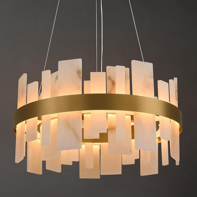 Dimmable Alabaster Chandelier, 24'' Spanish Marble Modern Luxury Lighting Fixture