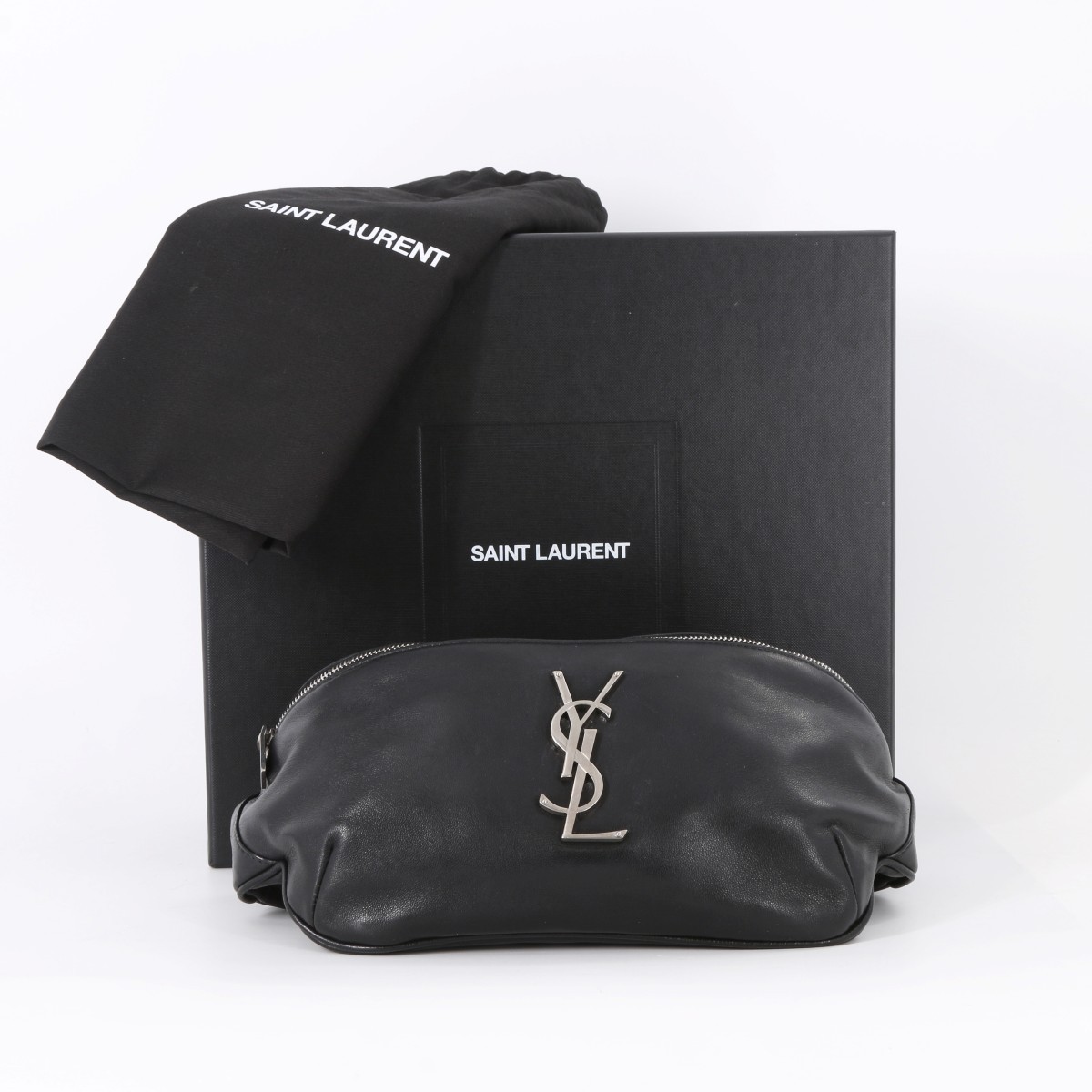 YVES SAINT LAURENT Classic Black Leather Monogram Women Belt Bag