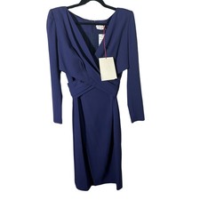 NEW Alexander McQueen Gathered Sapphire Pencil Virgin Wool Dress Size 44