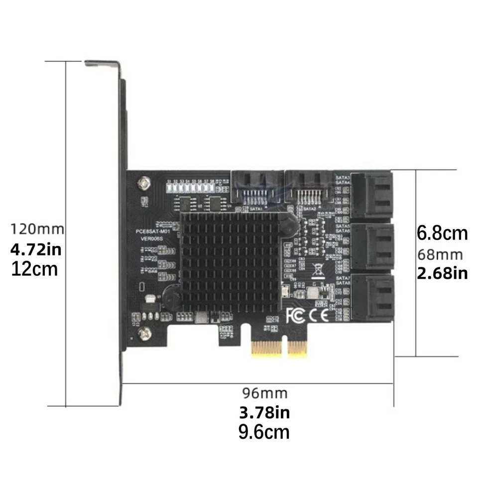 8-Port SATA 3.0 PCI Express Expansion Card PCI-E Controller 6G Adapter for HDDjH - Image 3 of 4