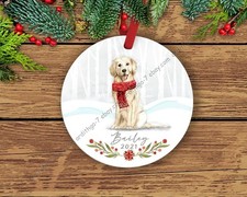 Golden Retriever Ornament, Personalized Dog Ornament, Watercolor Scene, Custo...